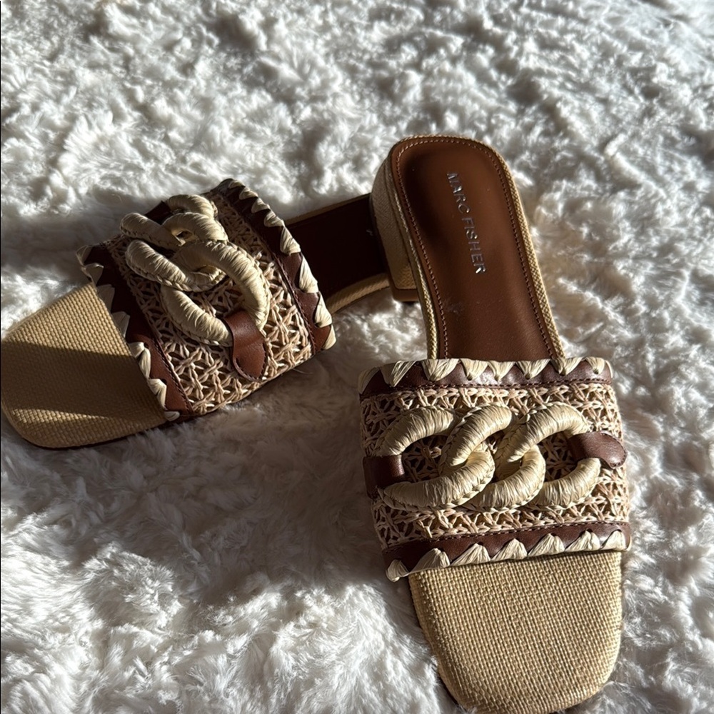Marc Fisher Tan and Brown Woven Sandals